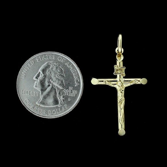 Real 10K Yellow Gold Diamond Cut INRI Cross Pendant - Picture 3 of 6